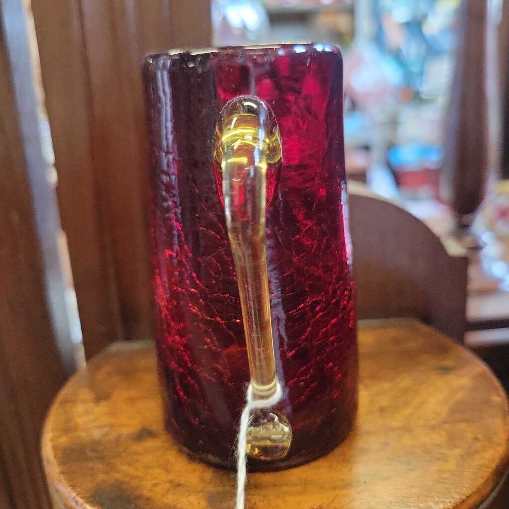 Vintage Hand Blown Red Crackle Pitcher #604