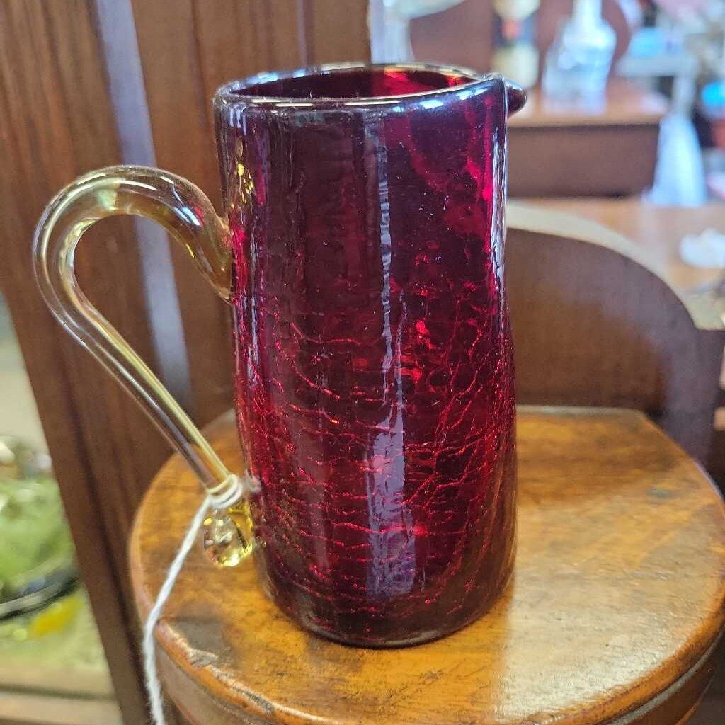 Vintage Hand Blown Red Crackle Pitcher #604