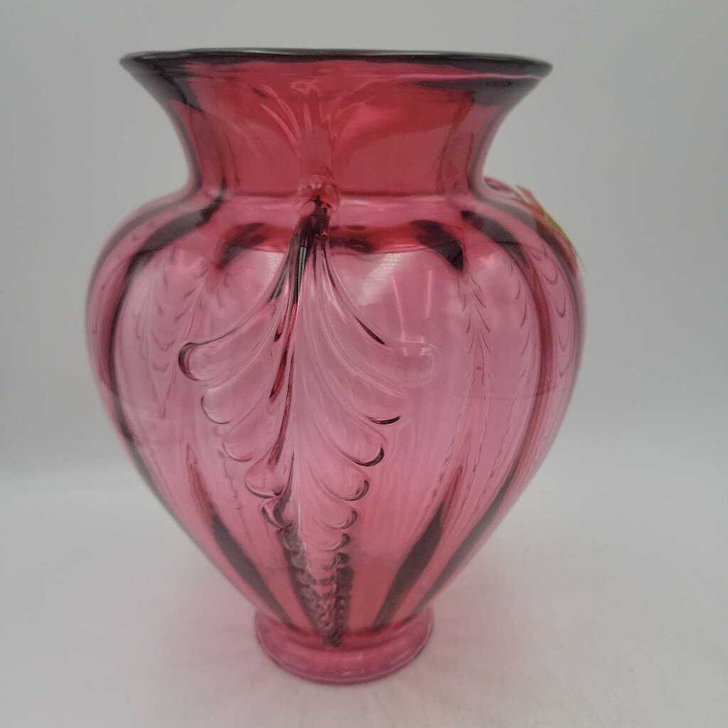 Fenton Cranberry Glass vase (DS) 3485