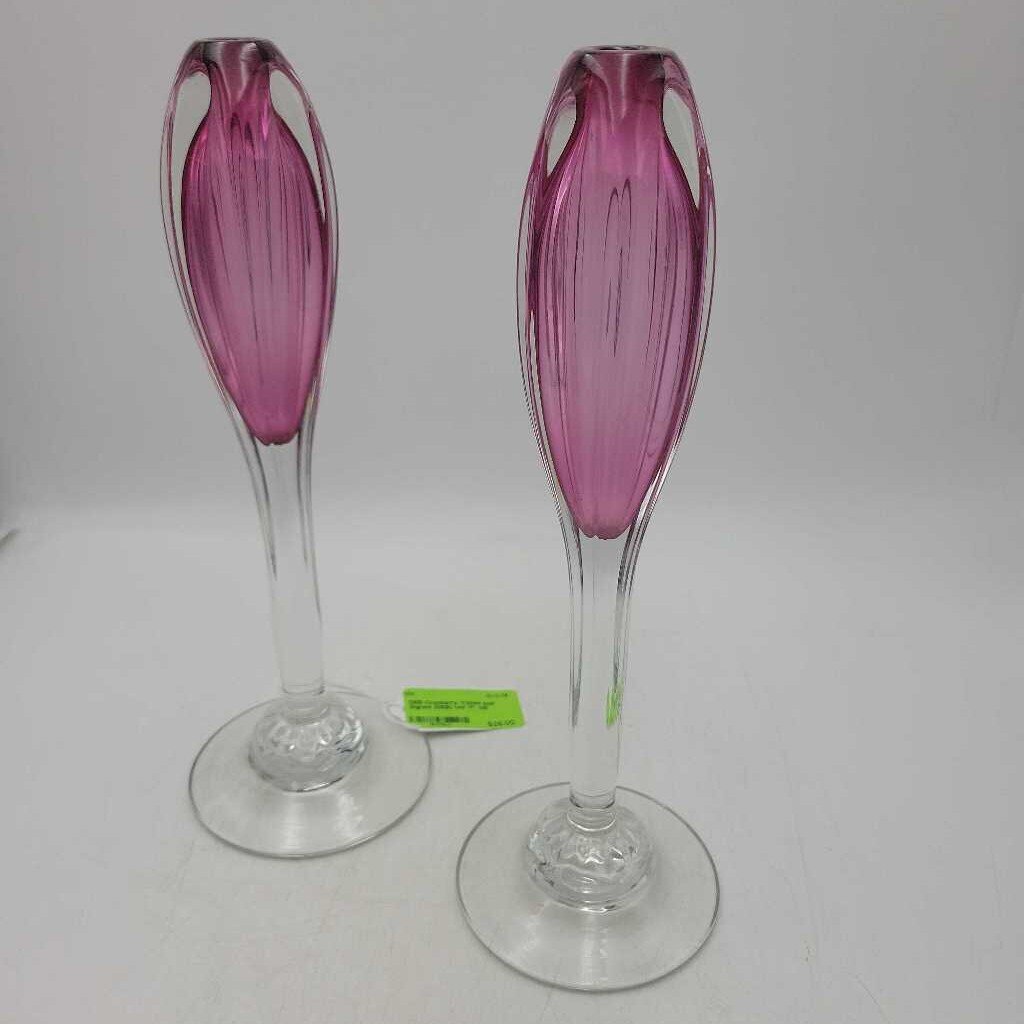 Cranberry Vases pair Signed (DEB)