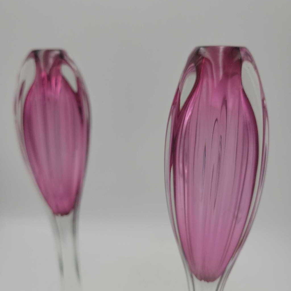 Cranberry Vases pair Signed (DEB)