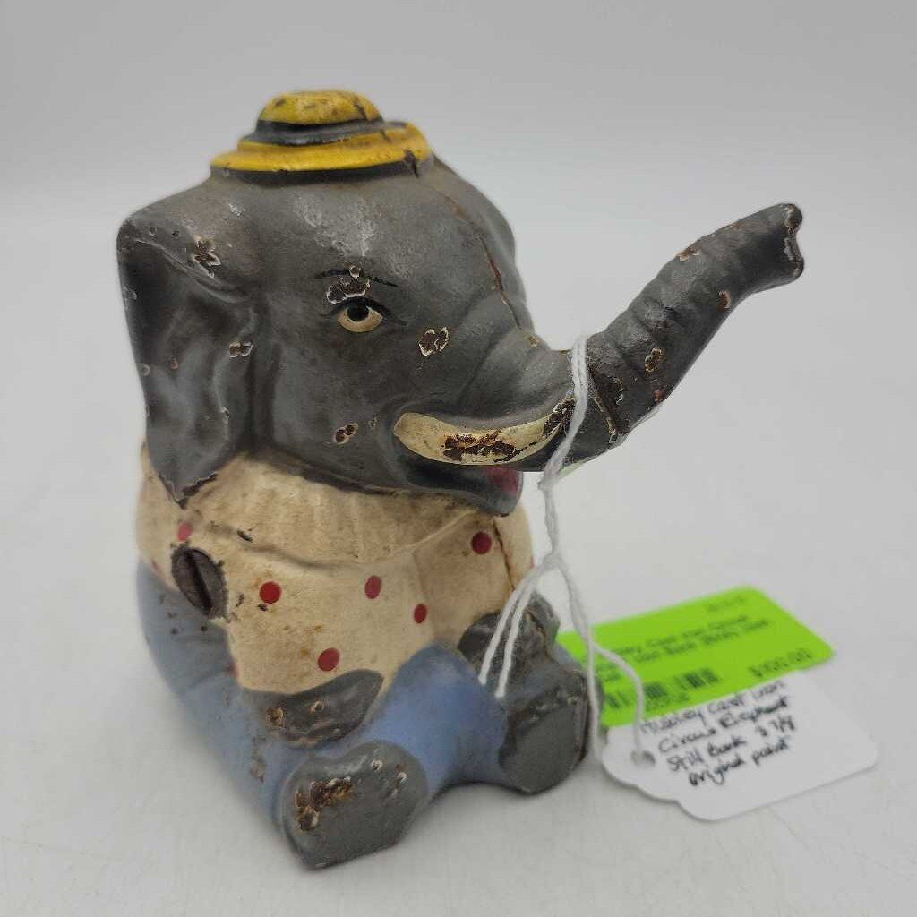 Hubley Cast Iron Circus Elephant coin Bank (RHA)