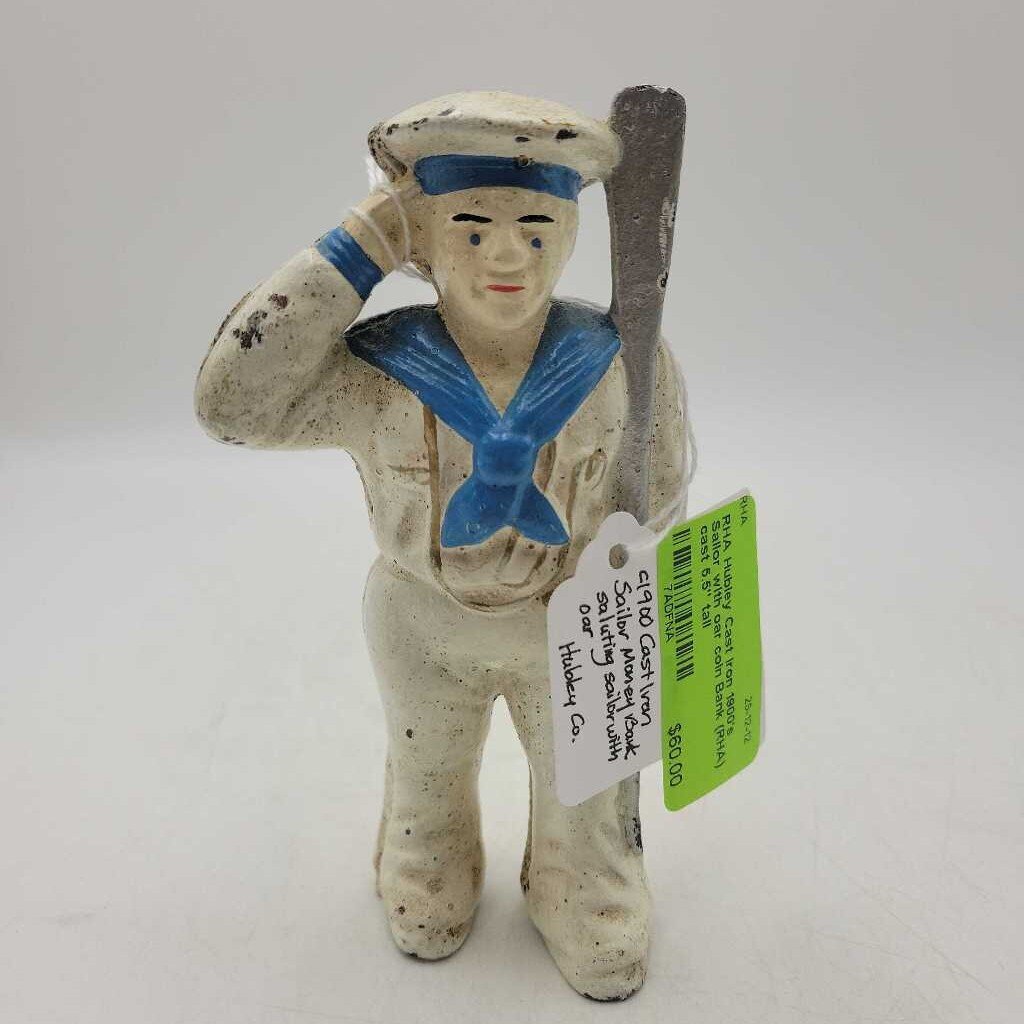 Hubley Cast Iron 1900's Sailor with oar coin Bank (RHA)
