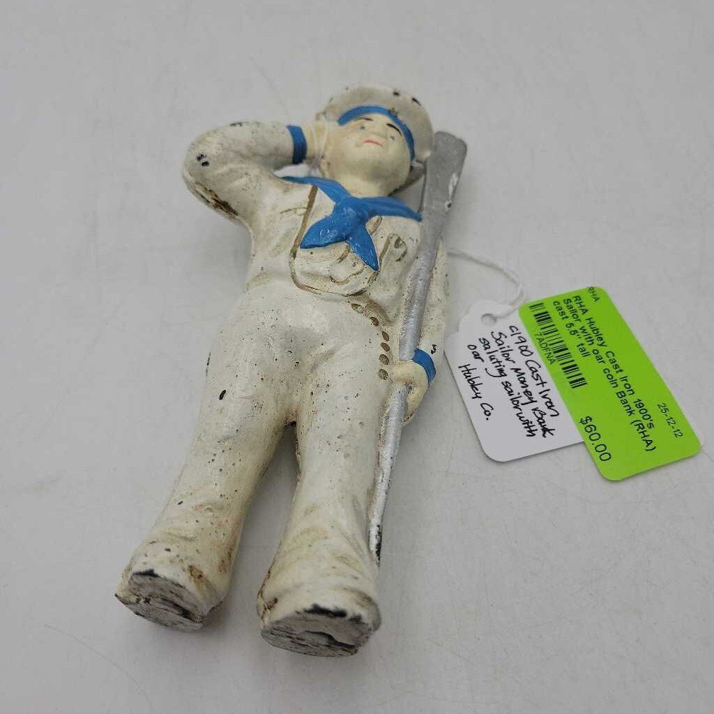 Hubley Cast Iron 1900's Sailor with oar coin Bank (RHA)