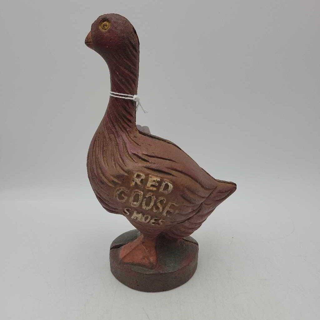 Cast Iron coin Bank Red Goose Shoes 1930's (RHA)