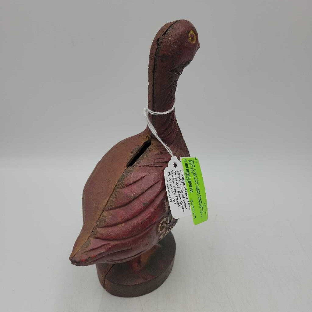 Cast Iron coin Bank Red Goose Shoes 1930's (RHA)