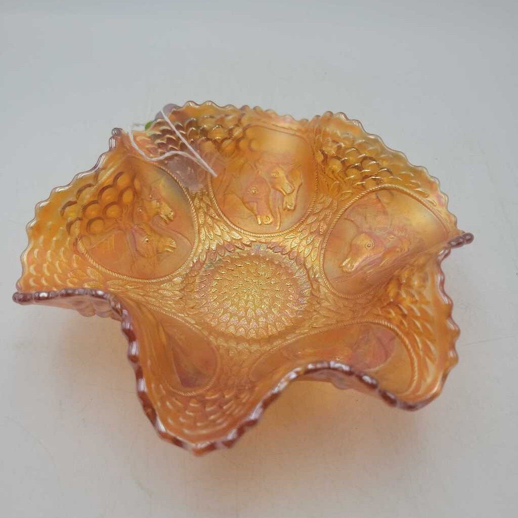 Ruffled edge Horse head Carnival Glass Bowl (DEB)