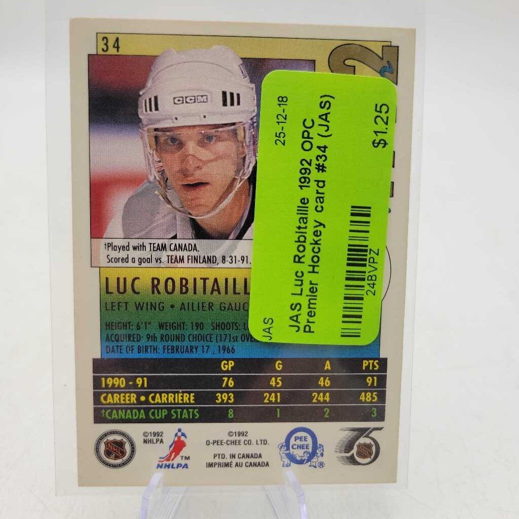 Luc Robitaille 1992 OPC Premier Hockey card #34 (JAS)