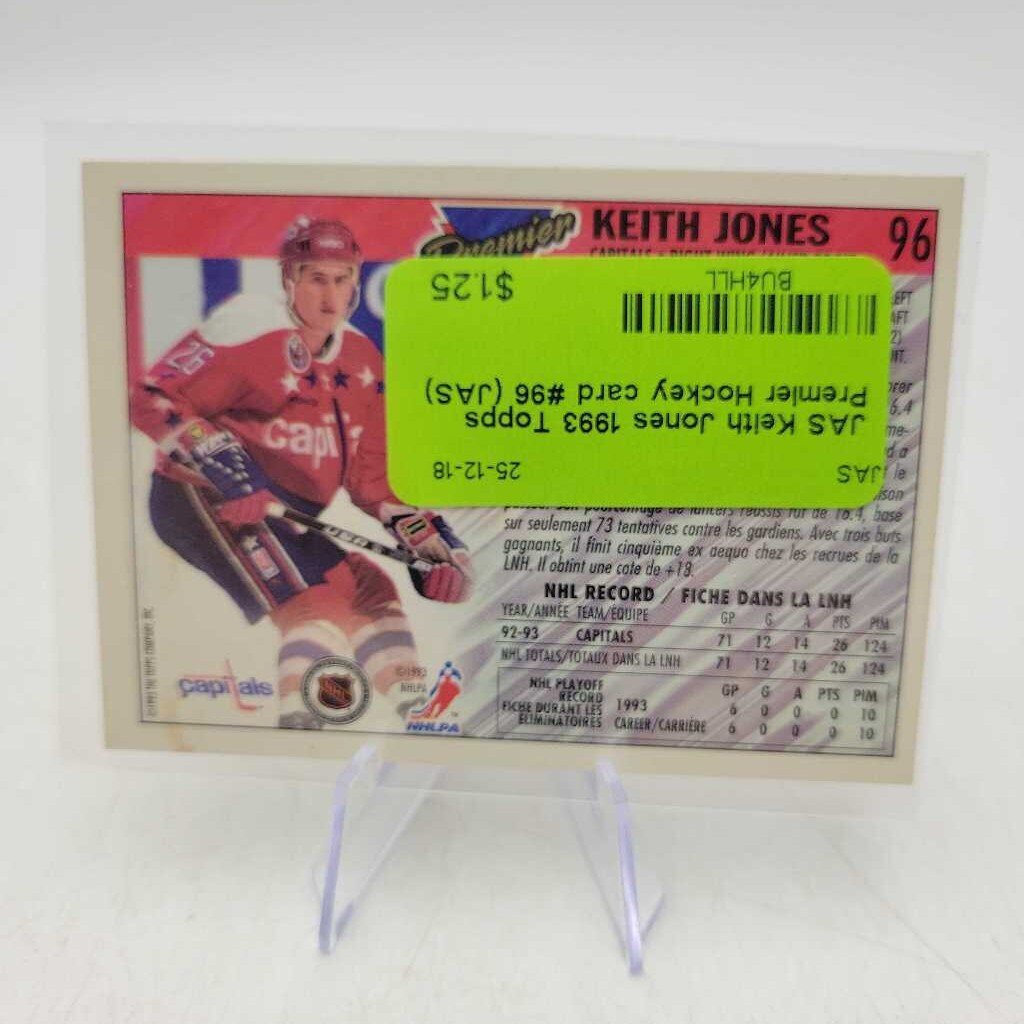 Keith Jones 1993 Topps Premier Hockey card #96 (JAS)