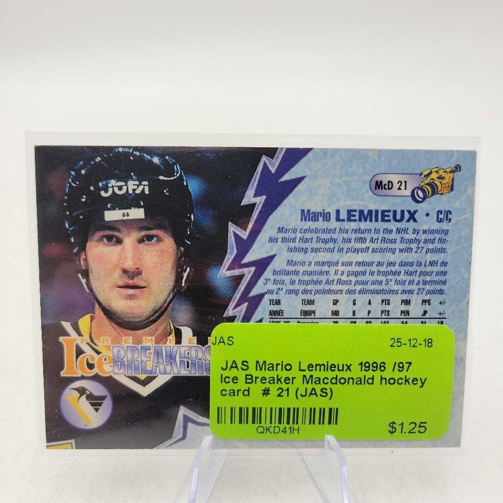 Mario Lemieux 1996 /97 Ice Breaker Macdonald hockey card # 21 (JAS)