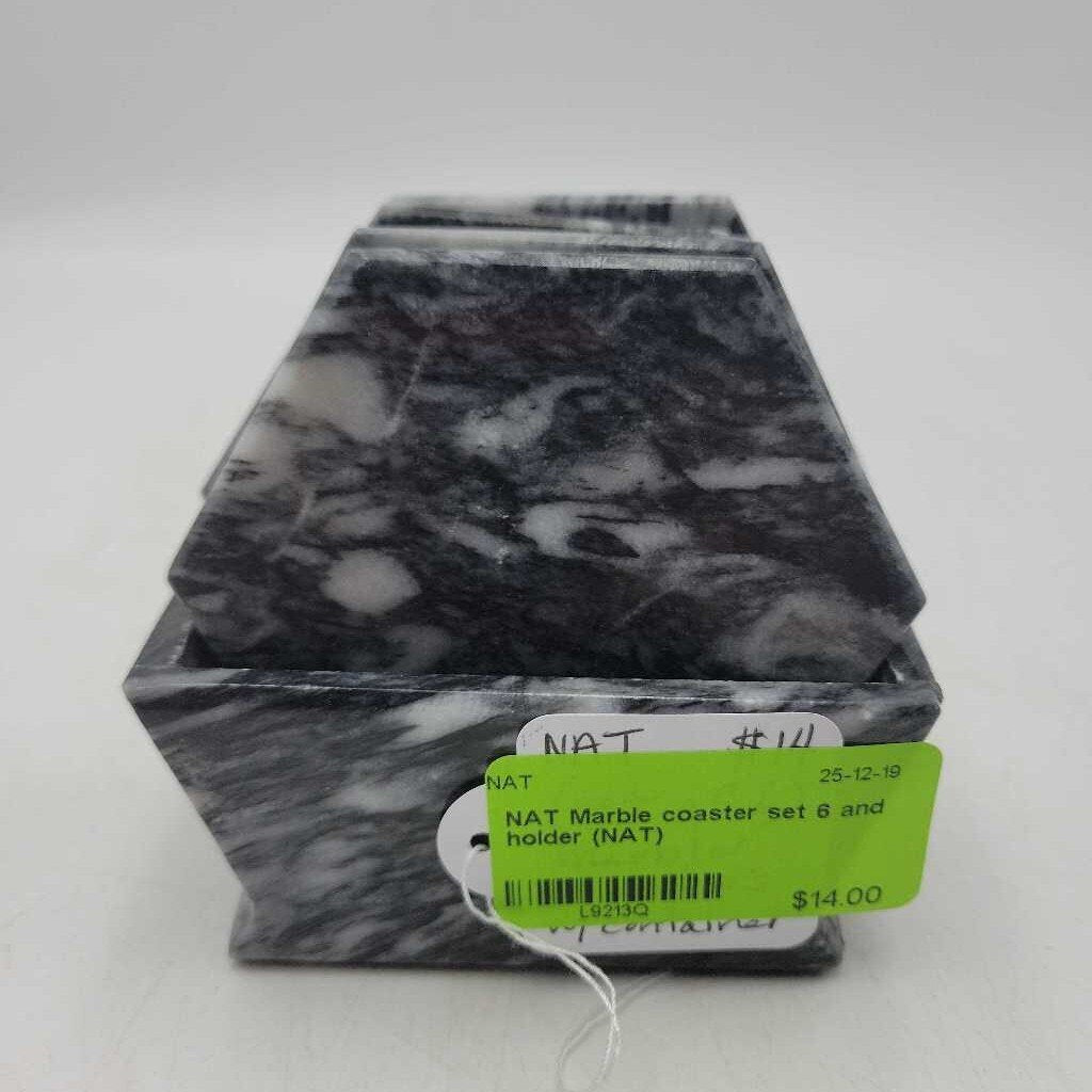 Marble coaster set 6 and holder (NAT)