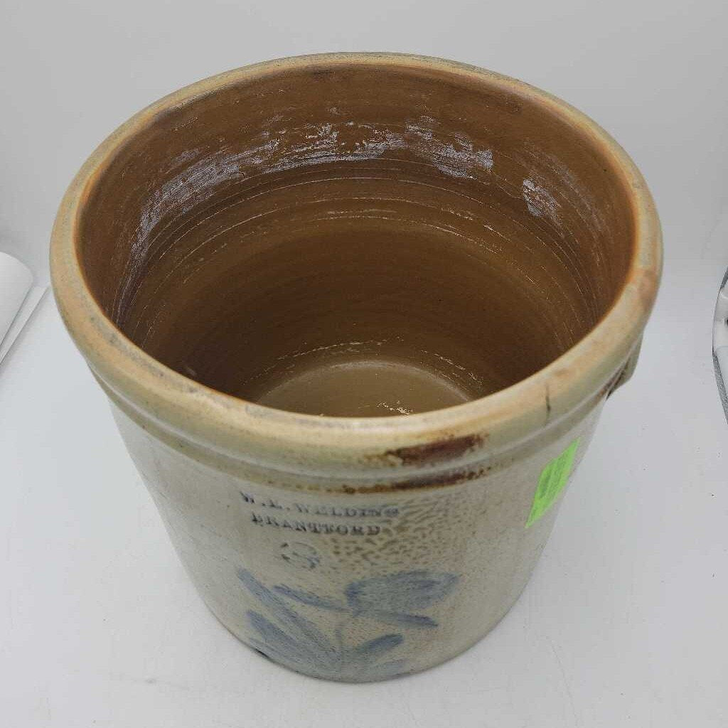 W.E. Welding 3 Gallon flowered Crock W.E. Welding Brantford (YVO) 601