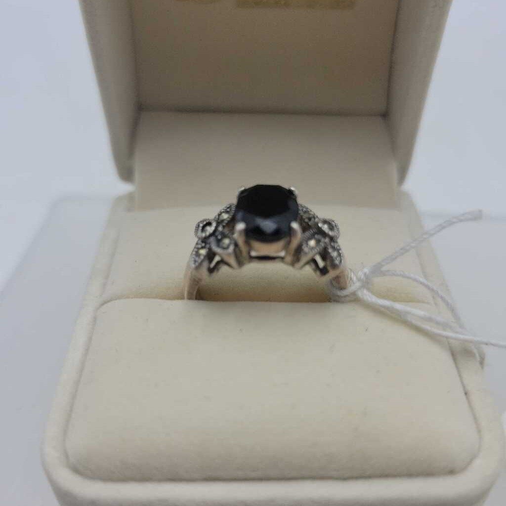 Sterling Marcasite & Onyx Ring - 13659 (VT)