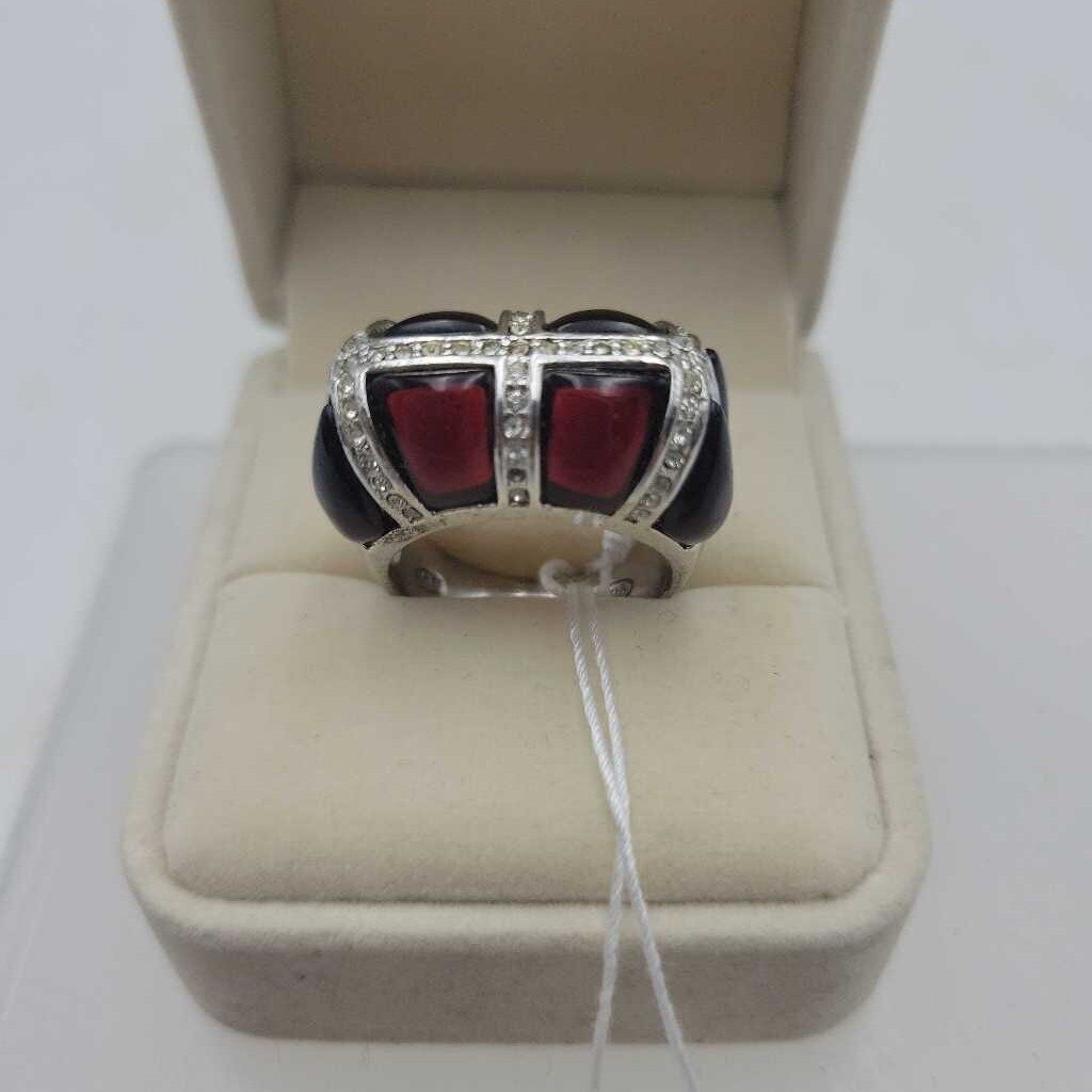 Sterling Red Glass Statement Ring - 13661 (VT)