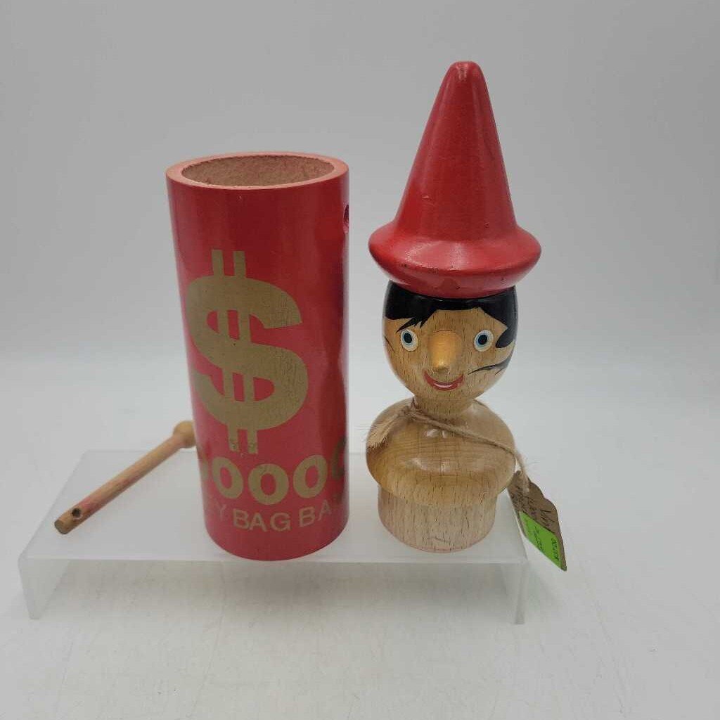 Vintage Italian Wooden Pinocchio Coin Bank (SAL)
