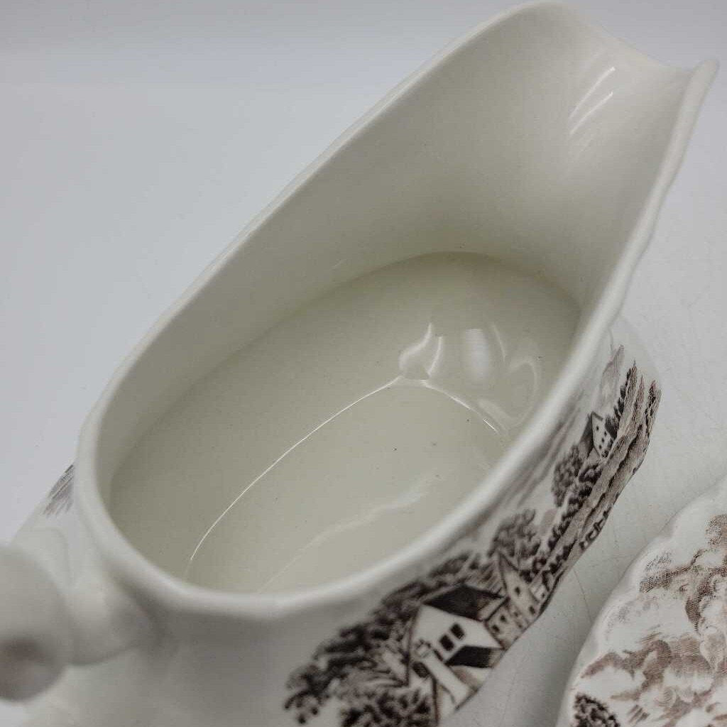 VTG Ridgway Staffordshire England Country Days Gravy Boat with Saucer (BG)
