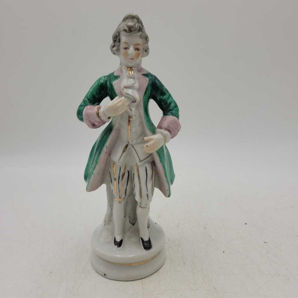 Occupied Japan Victorian Man standing green coatfigure (JAS)
