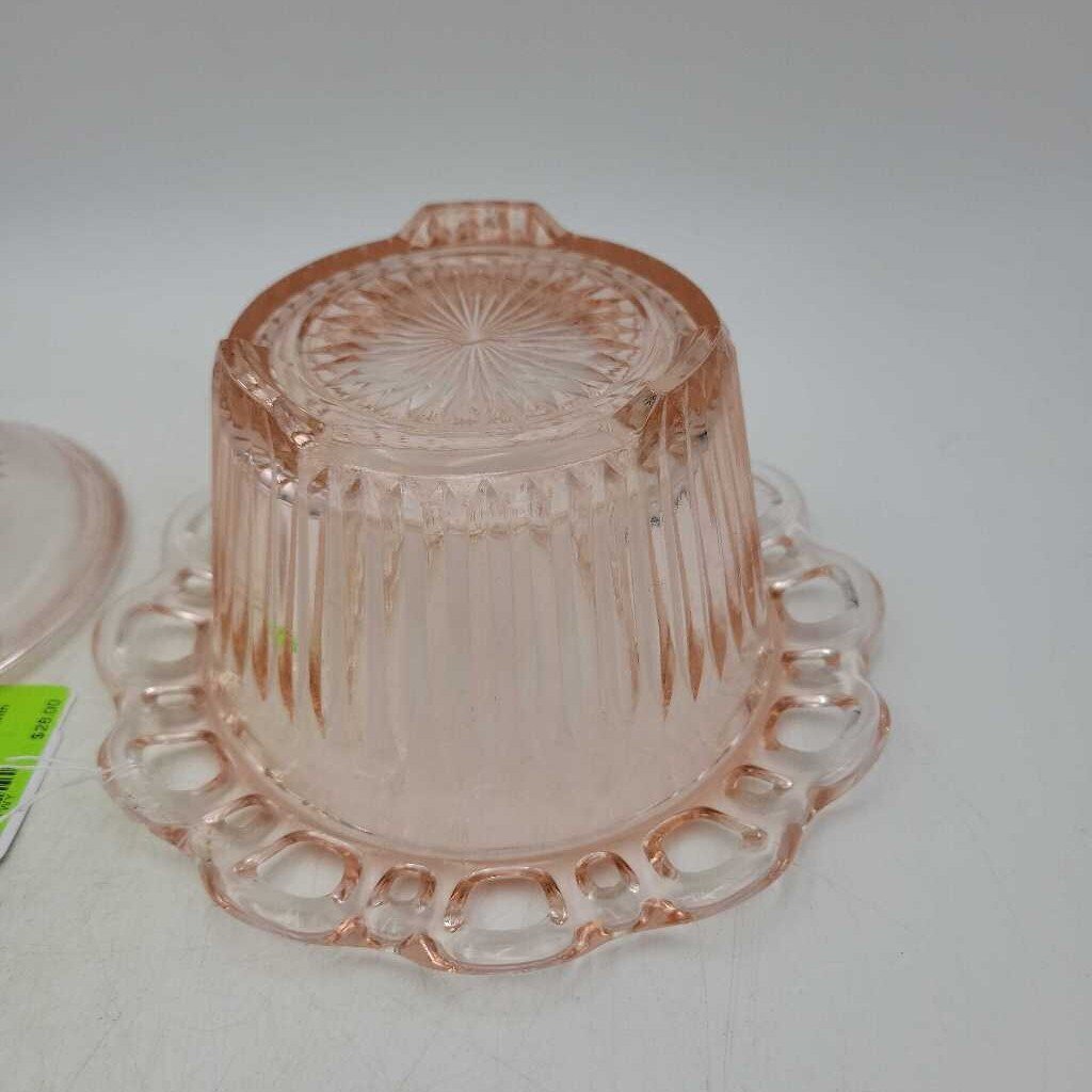 Pink Depression Glass 'Old Colony' Open Lace Bowl with Lid 6-1/2"H (DS)