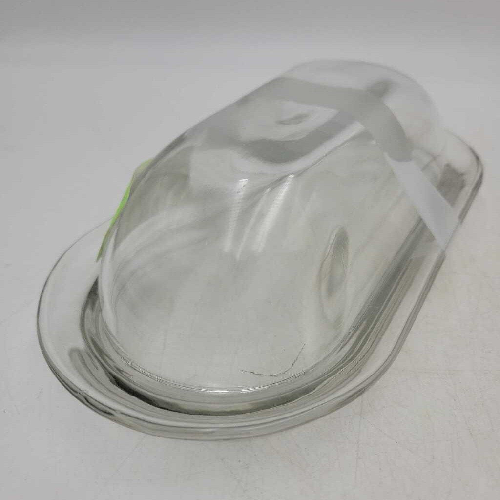 Vintage Clear Glass Butter Dish (COL #2532)