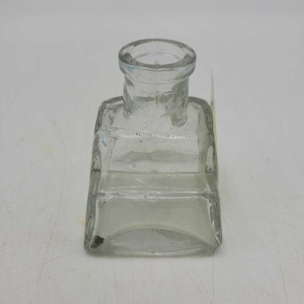 Ink well Glass bottle with pen rest small bottom corner (JAS)