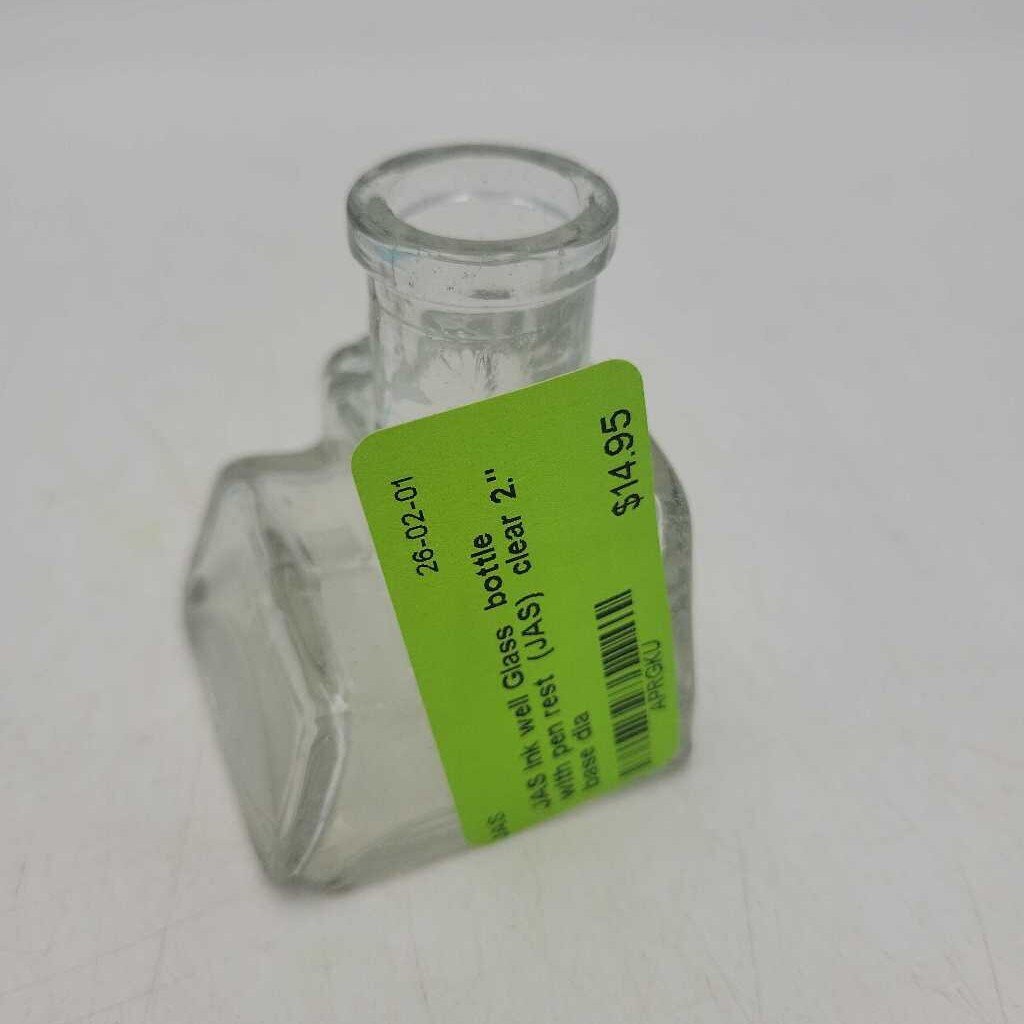 Ink well Glass bottle with pen rest small bottom corner (JAS)