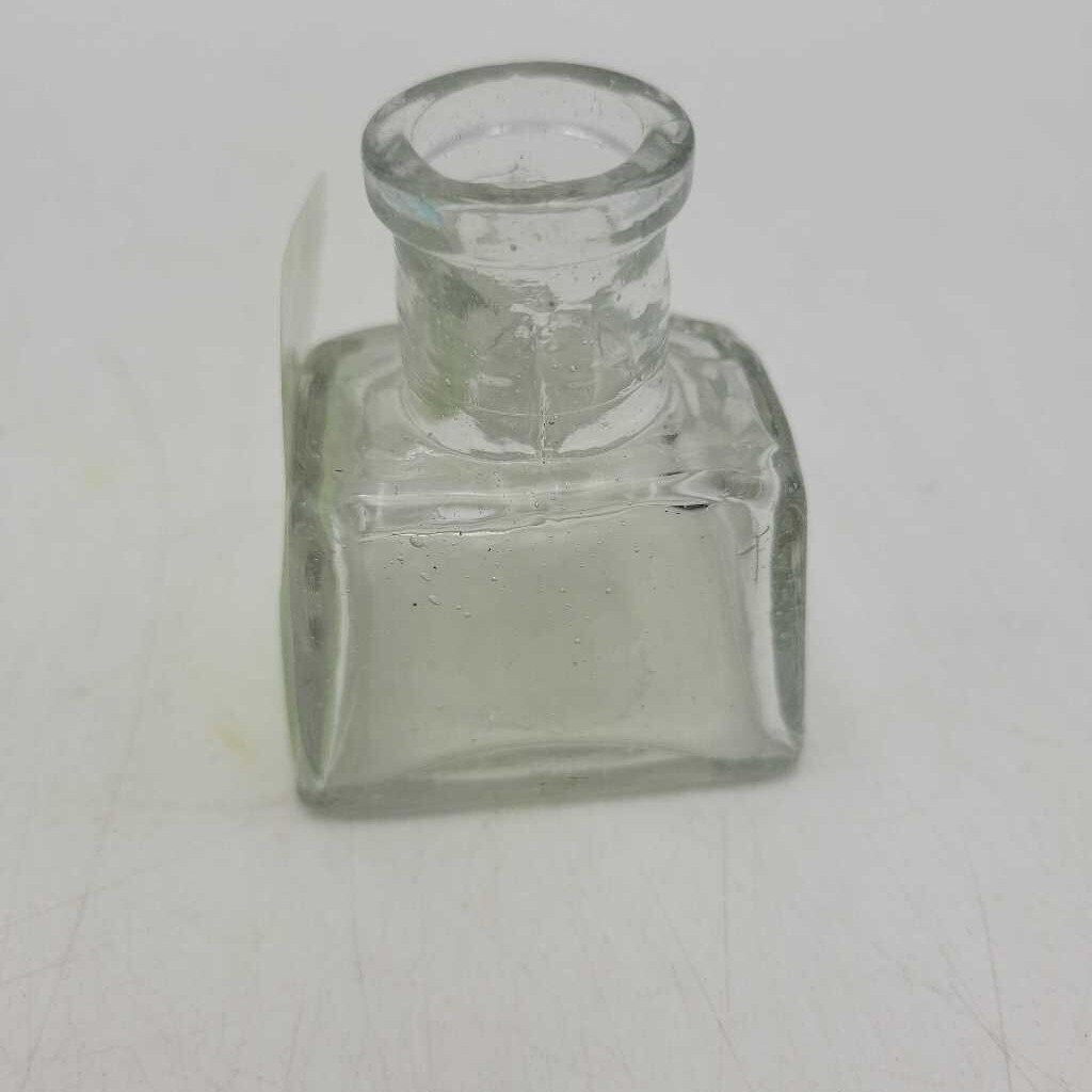 Ink well Glass bottle with pen rest small bottom corner (JAS)