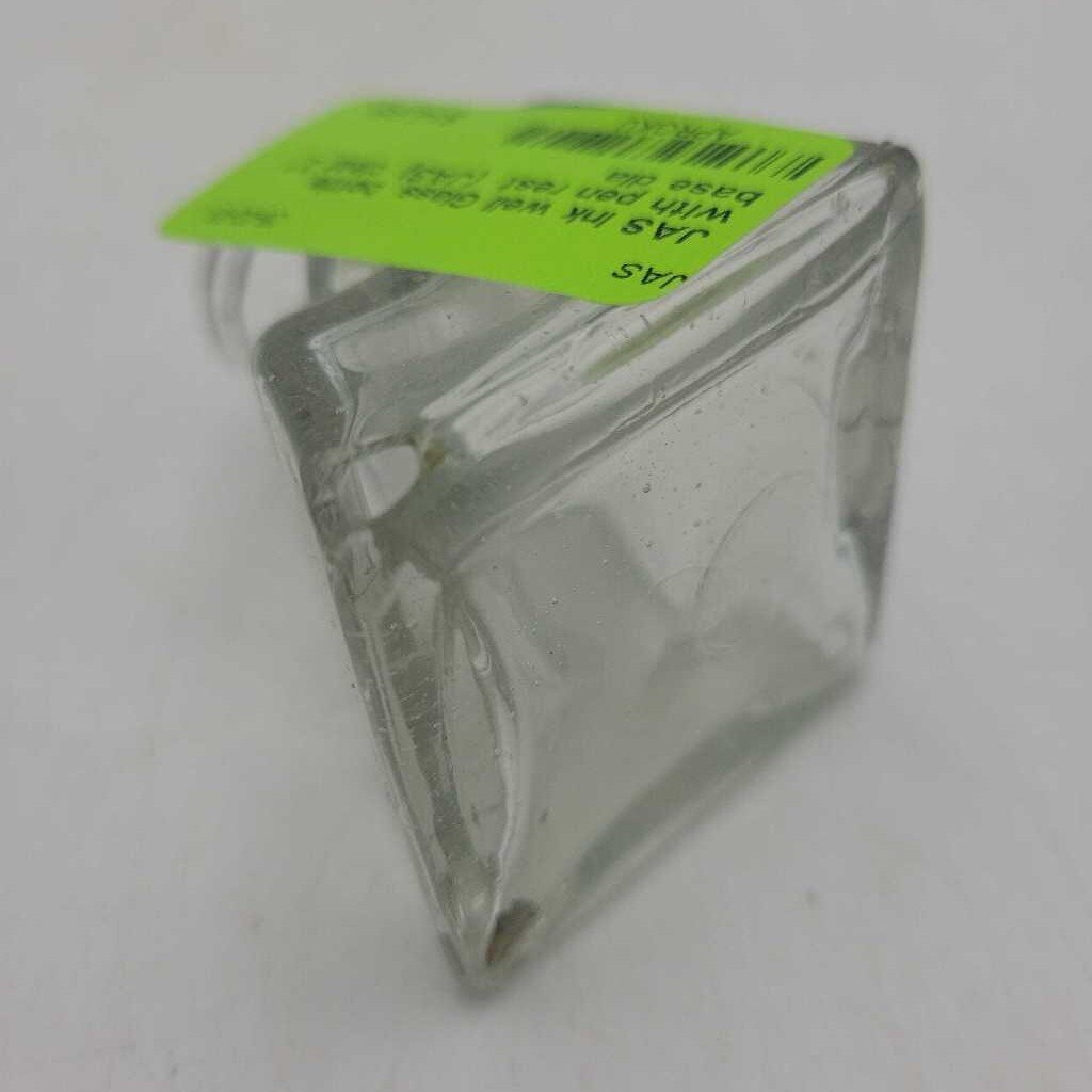 Ink well Glass bottle with pen rest small bottom corner (JAS)