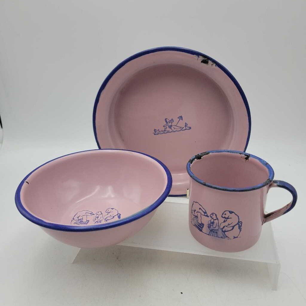 Vintage Pink Three Bears Child Set (YVO) (602)