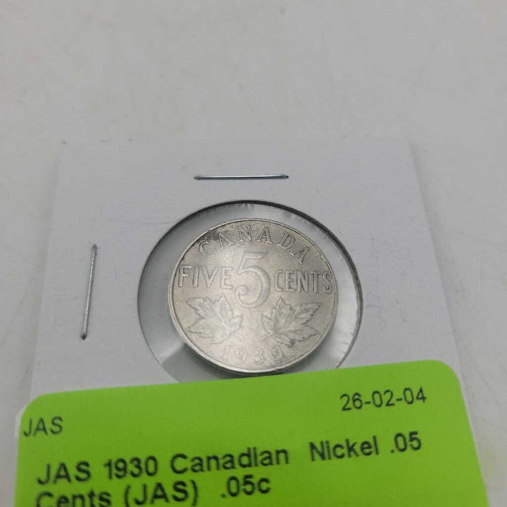 1930 Canadian Nickel .05 Cents (JAS)
