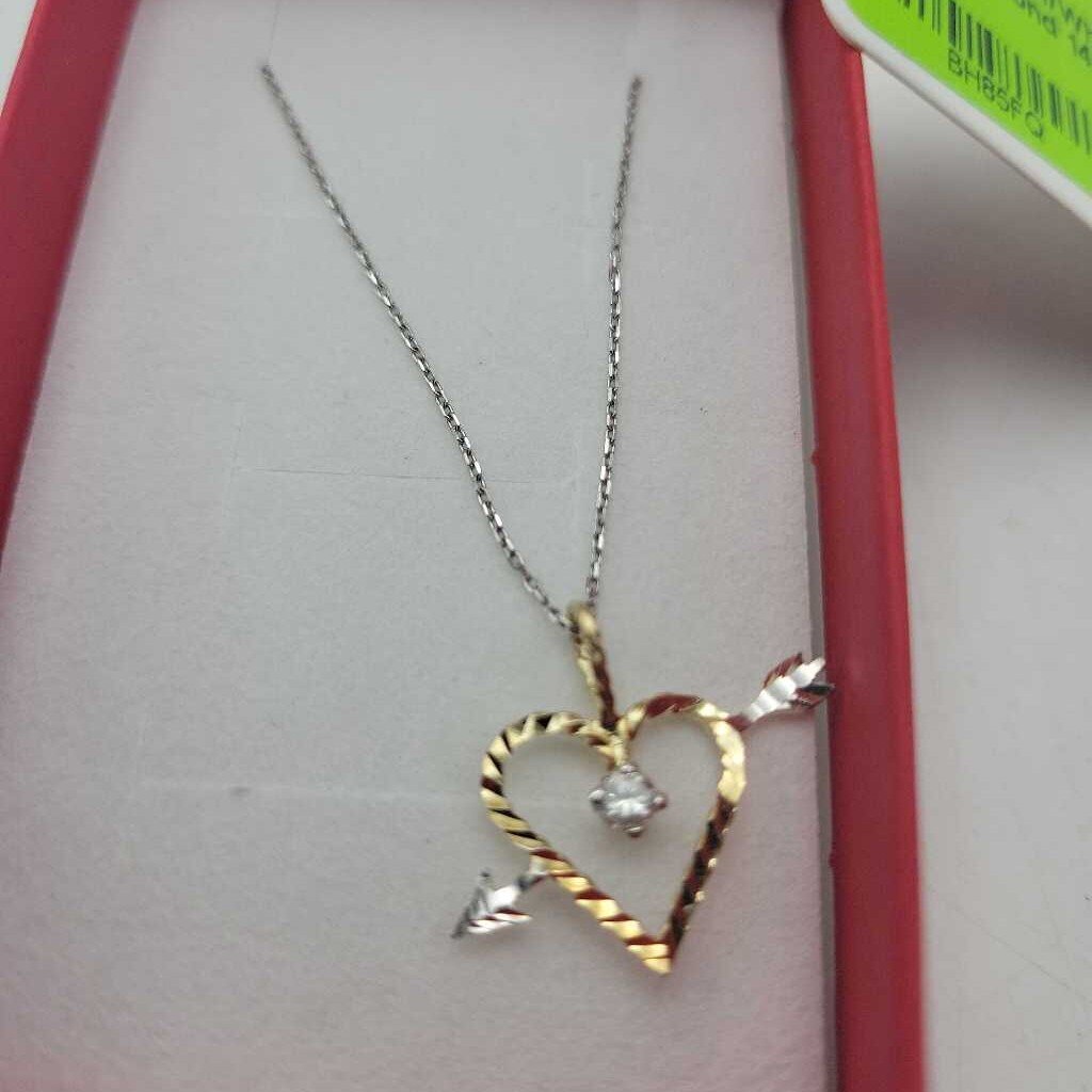 10 KT Yel/Wht Gold heart With Diamond 14 K Chain (JL)