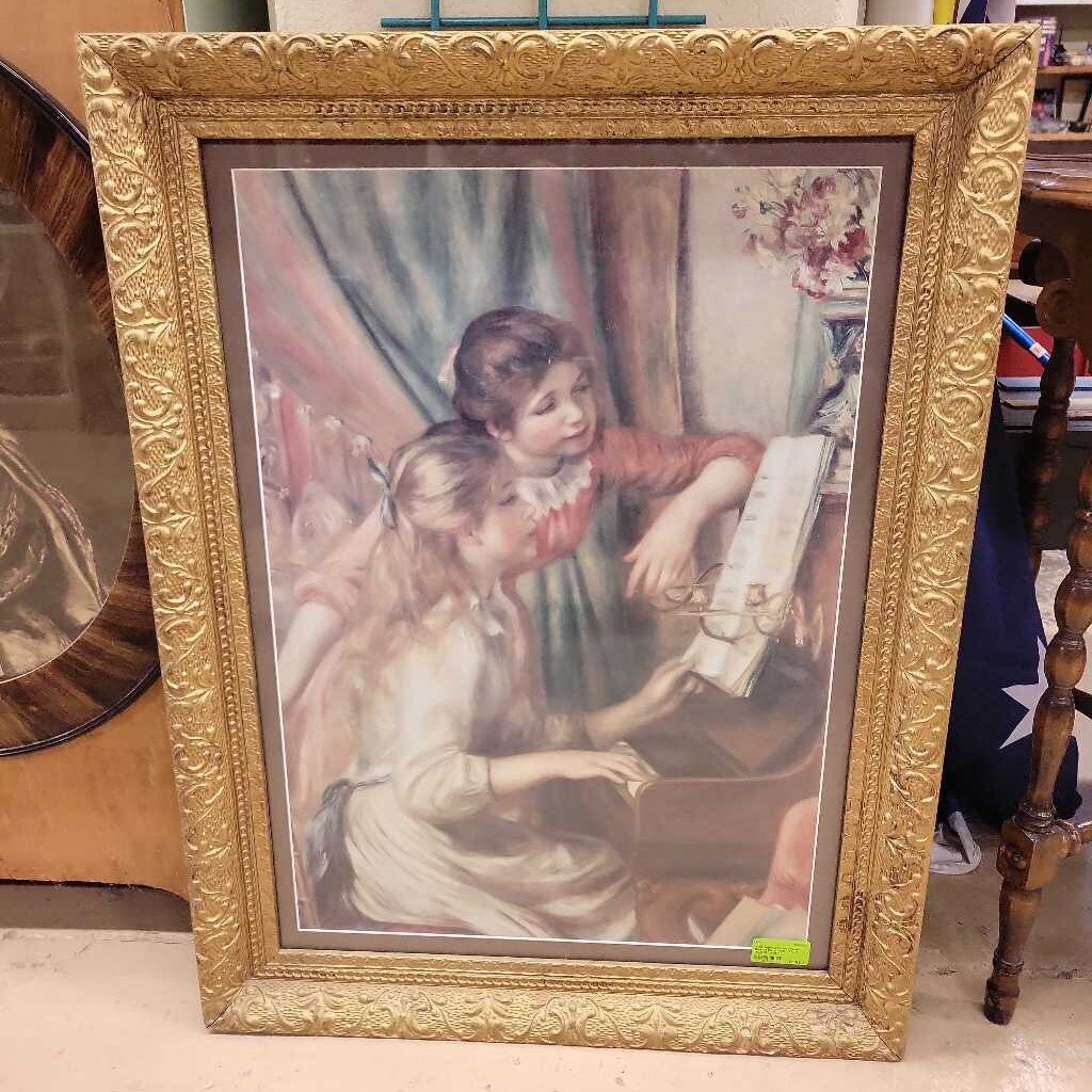 Antique Wood Frame Girls at Piano Print (YVO) (602)