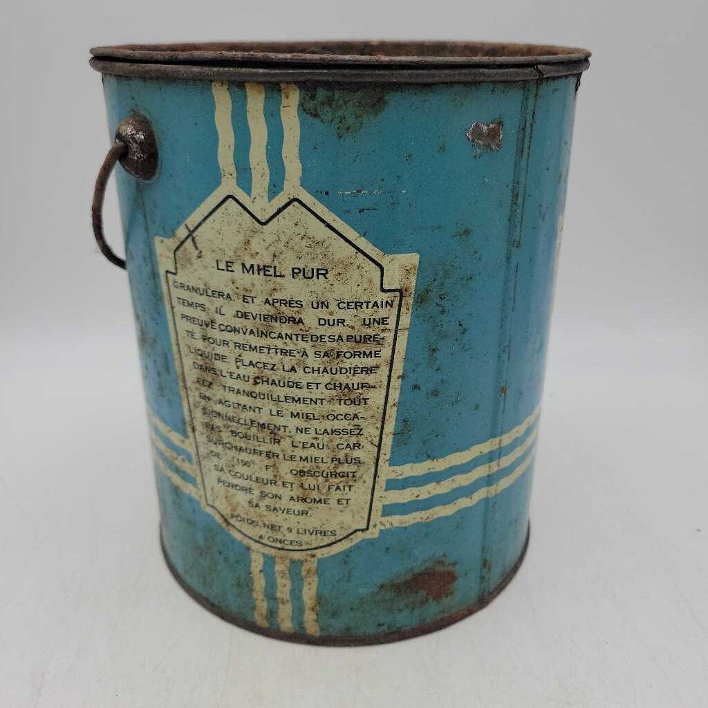 Pure Manitoba Antique Honey Tin pail Newton Siding (JEF)