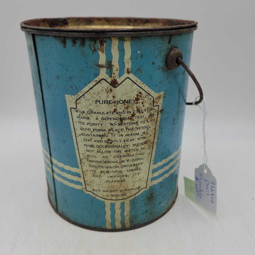 Pure Manitoba Antique Honey Tin pail Newton Siding (JEF)