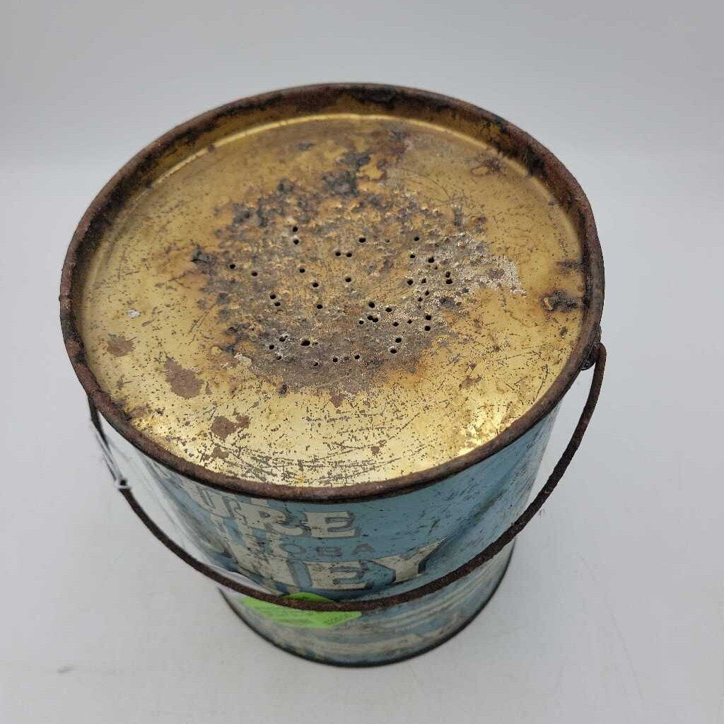 Pure Manitoba Antique Honey Tin pail Newton Siding (JEF)