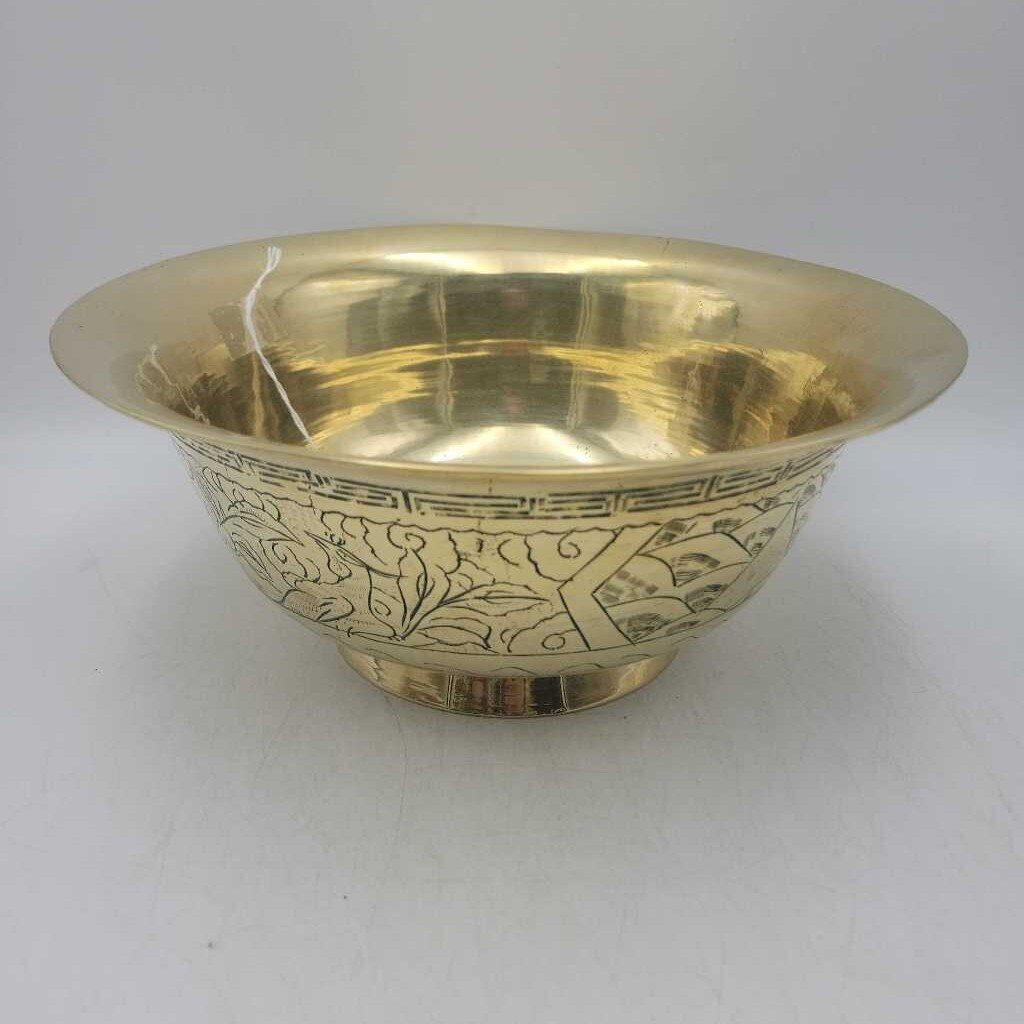 Chinese Brass Bowl with Dragon Engravings #2733 (MCC)