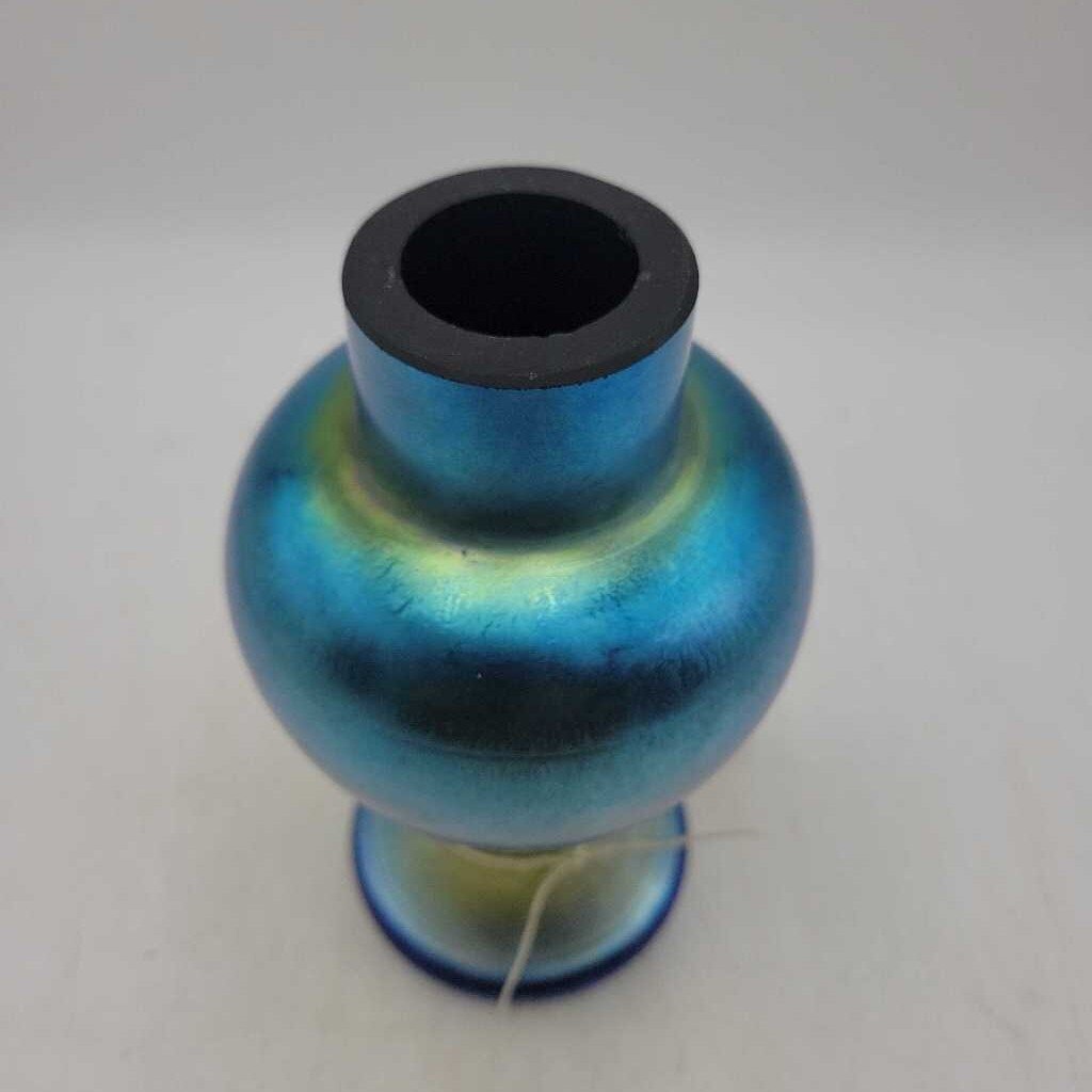 Iridescent Blue Fenton Vase Lamp base ?(YVO) (602)