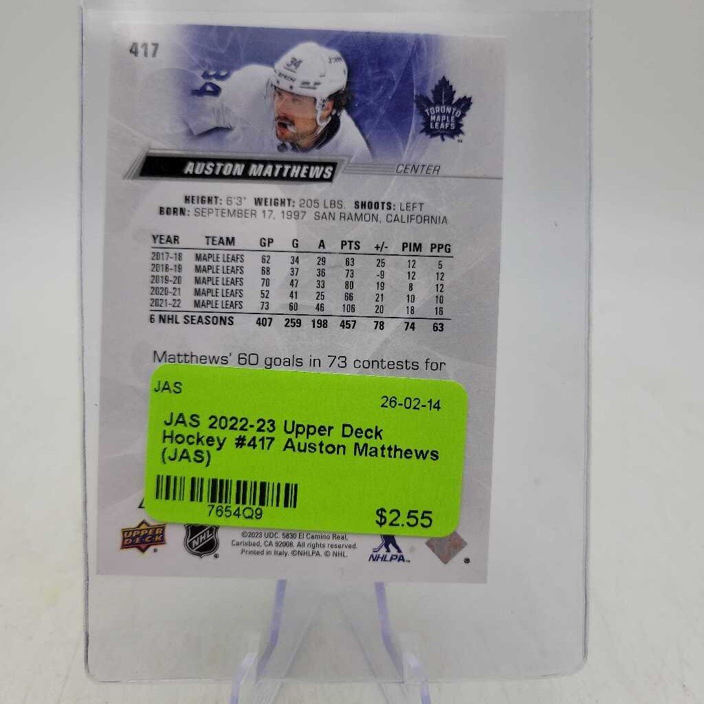 2022-23 Upper Deck Hockey #417 Auston Matthews (JAS)