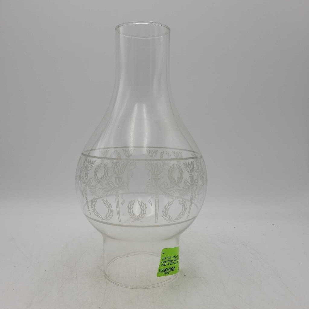 2 3/4 " Oil Lamp Lantern etched design Glass Chimney (JAS)