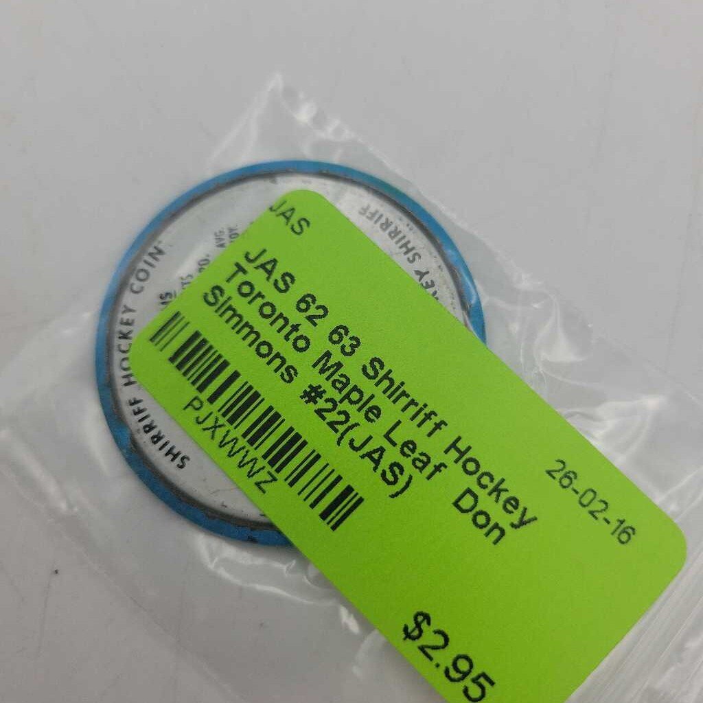62 63 Shirriff Hockey Toronto Maple Leaf Don Simmons #22(JAS)