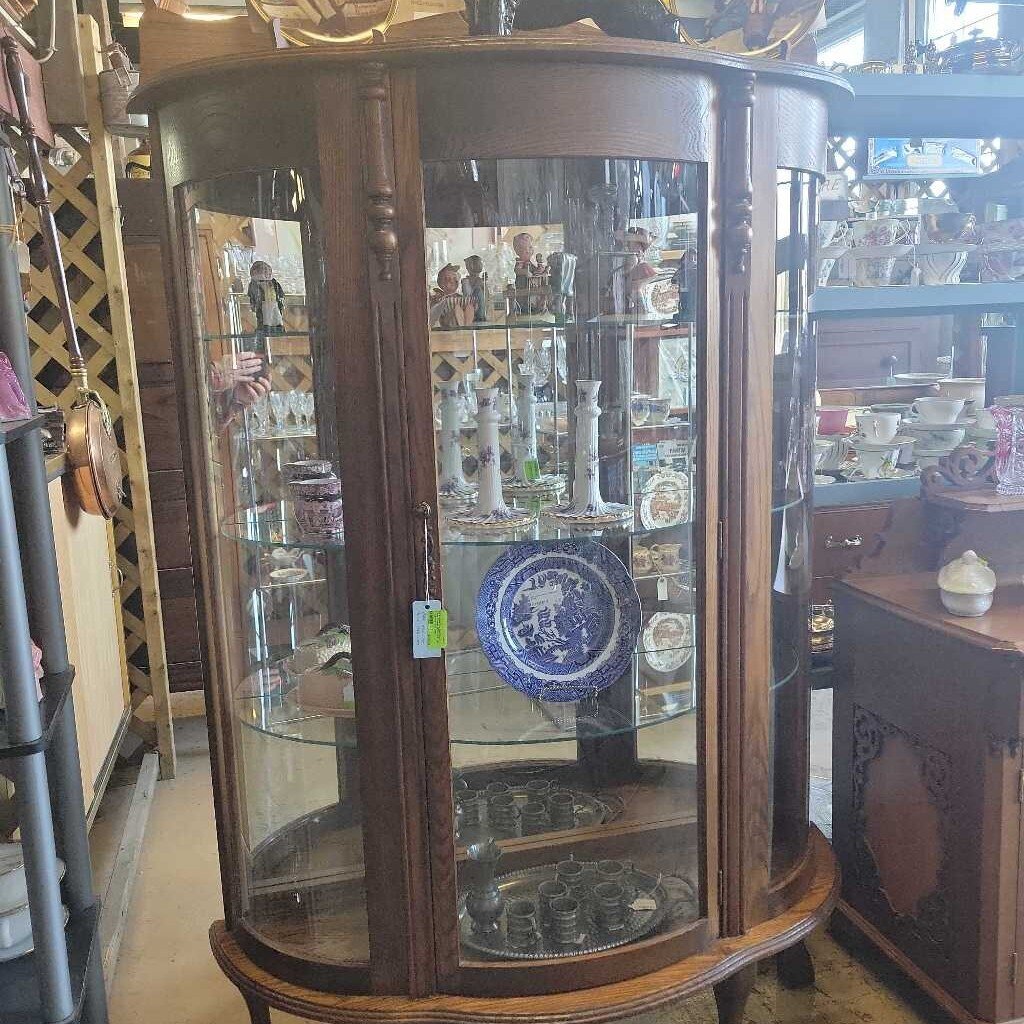 Antique Oak Bow front China Cabinet (NS)263