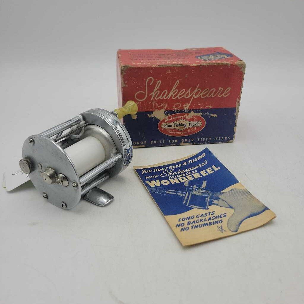 Vintage Shakespeare Wondereel fishing reel Box and Tool and brocures