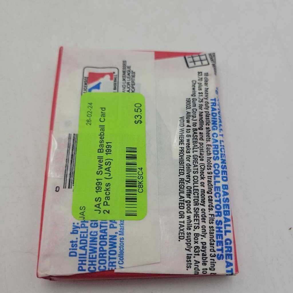 1991 Swell Baseball Card 2 Packs (JAS) 1991