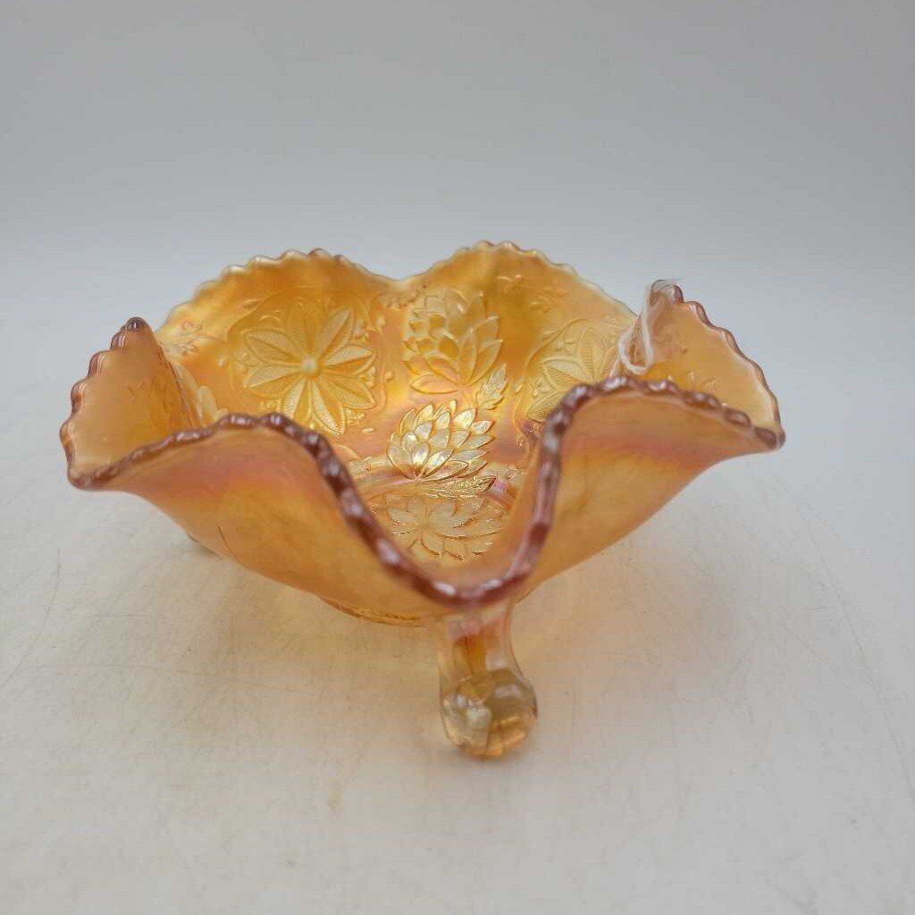 3 Footed Carnival glass bowl (DEB)