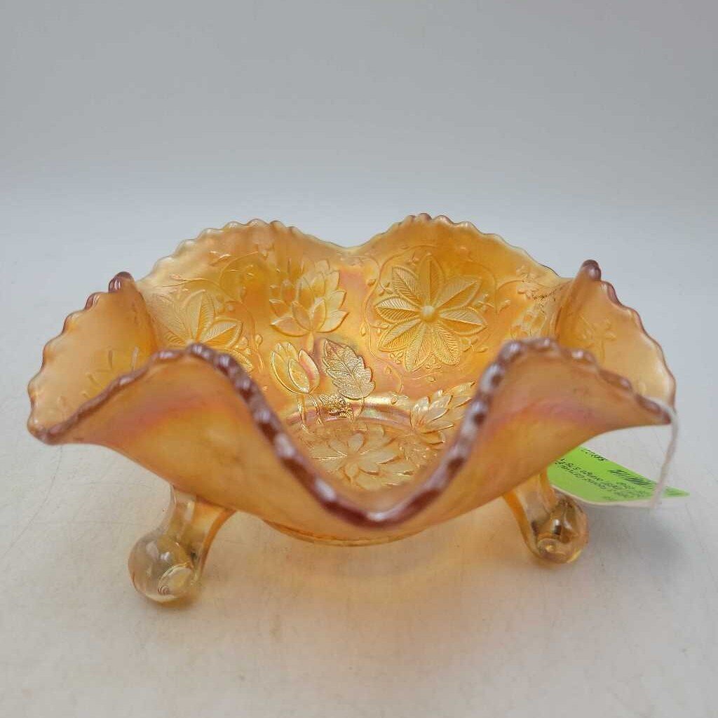 3 Footed Carnival glass bowl (DEB)