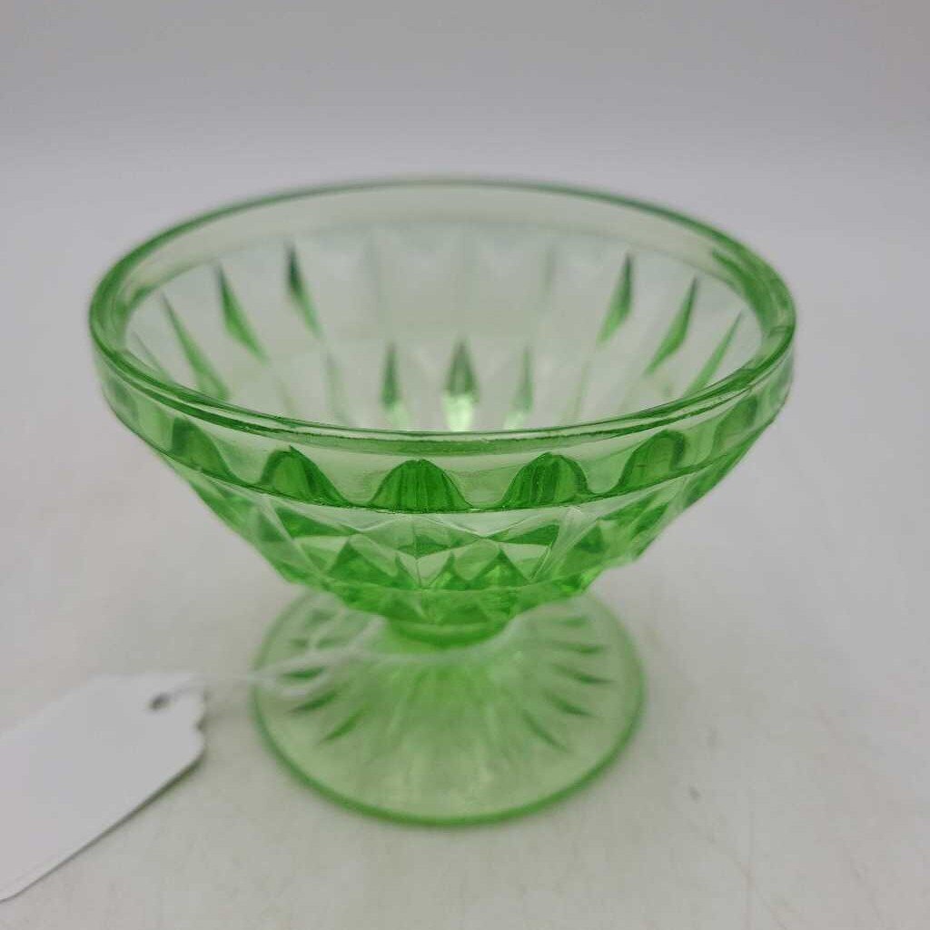Green Uranium Glass Sherbet dish Ea (DEB)