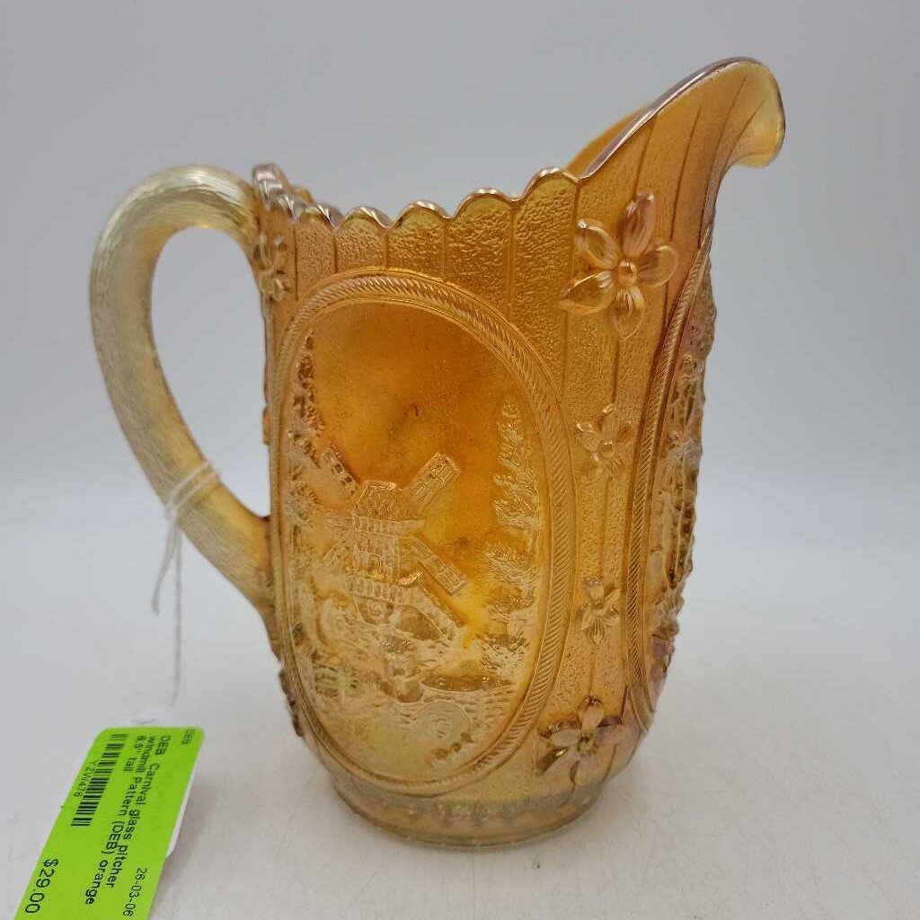 Carnival glass pitcher windmill Pattern (DEB)