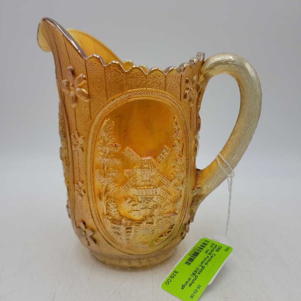 Carnival glass pitcher windmill Pattern (DEB)