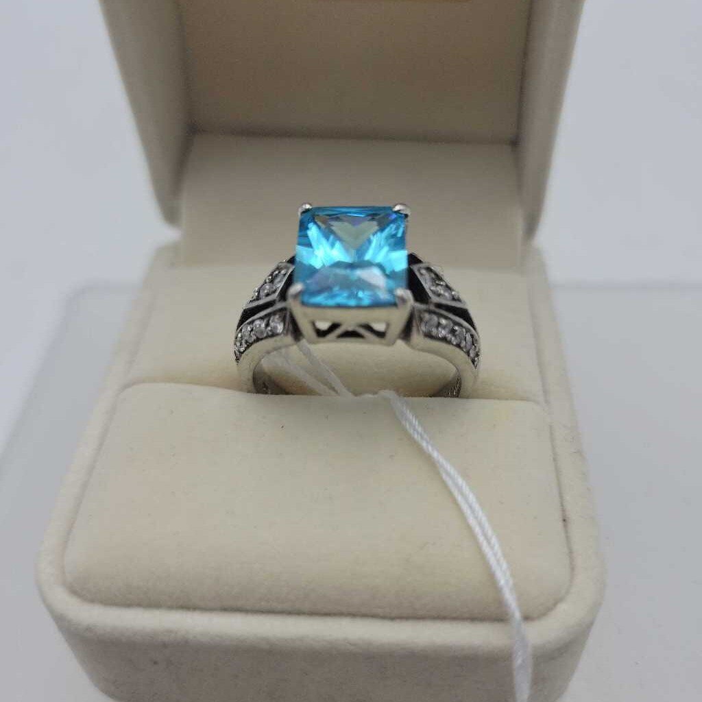 Sterling Ring Blue Glass - #14058 (VT)