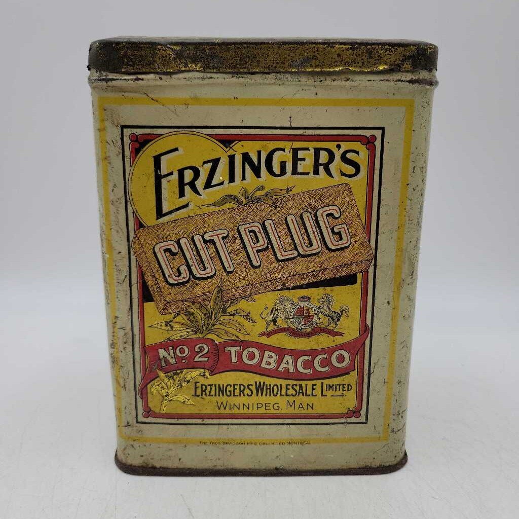 Antique Erzinger's Cut Plug Tobacco tin Winnipeg Man. (JEF)