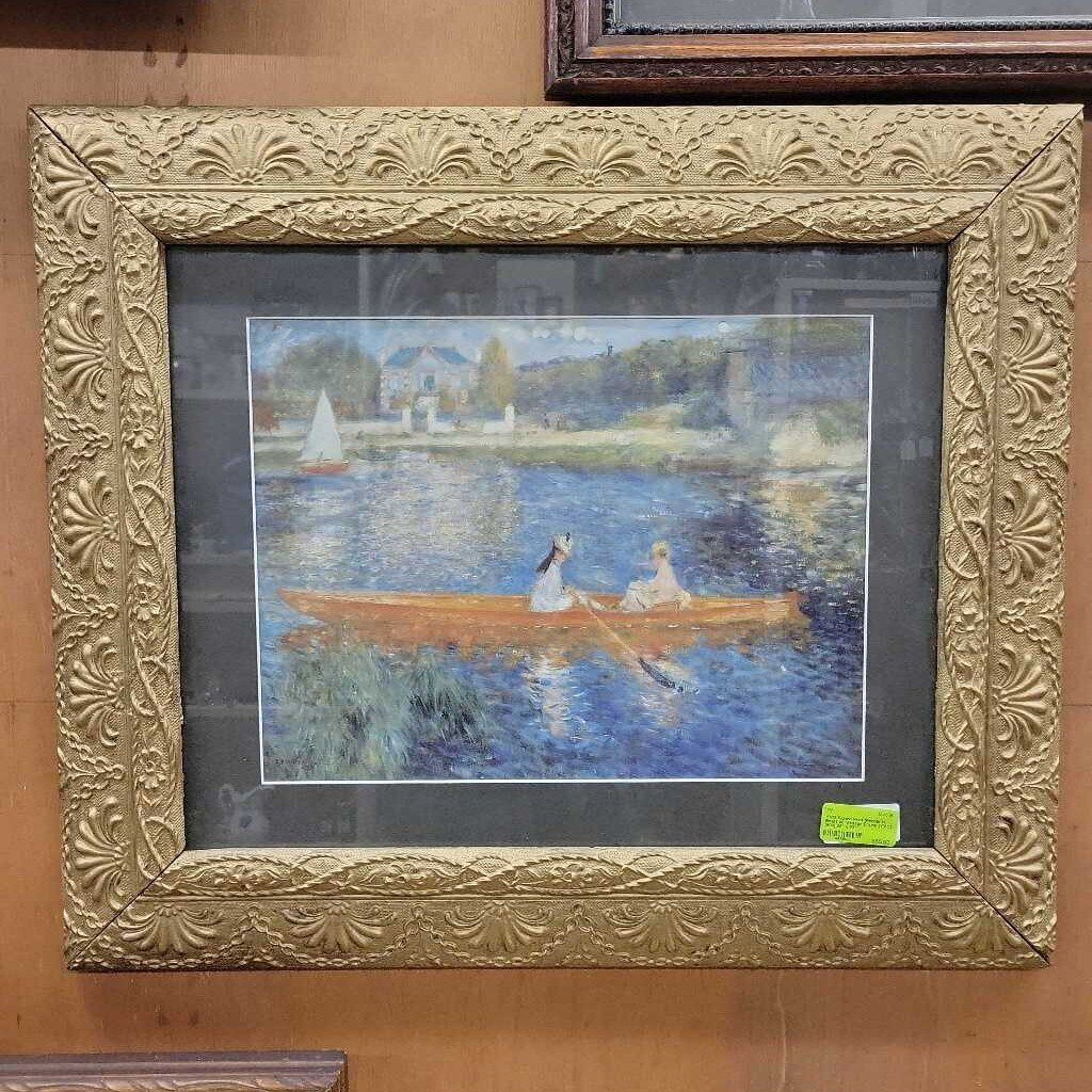 Signed Print (People In Boat) w/ Vintage Frame (YVO) (603)